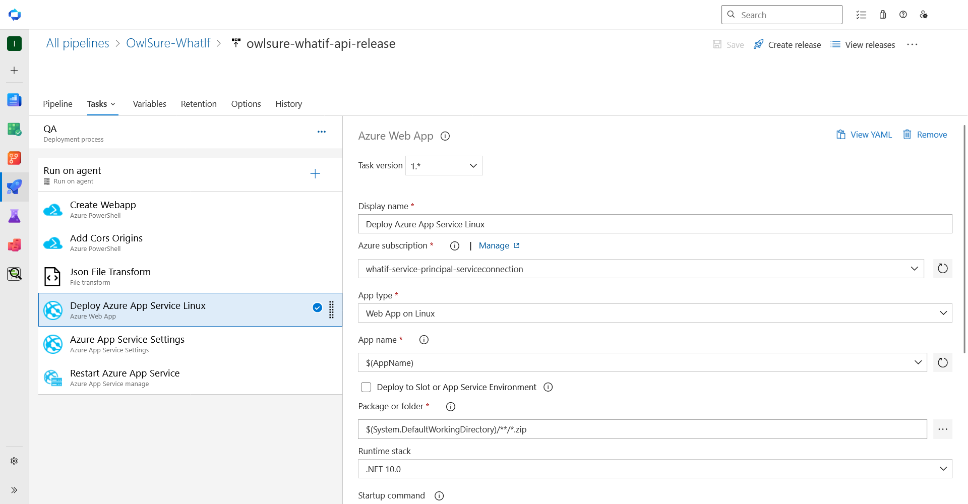 Deploy Azure App Service Linux task